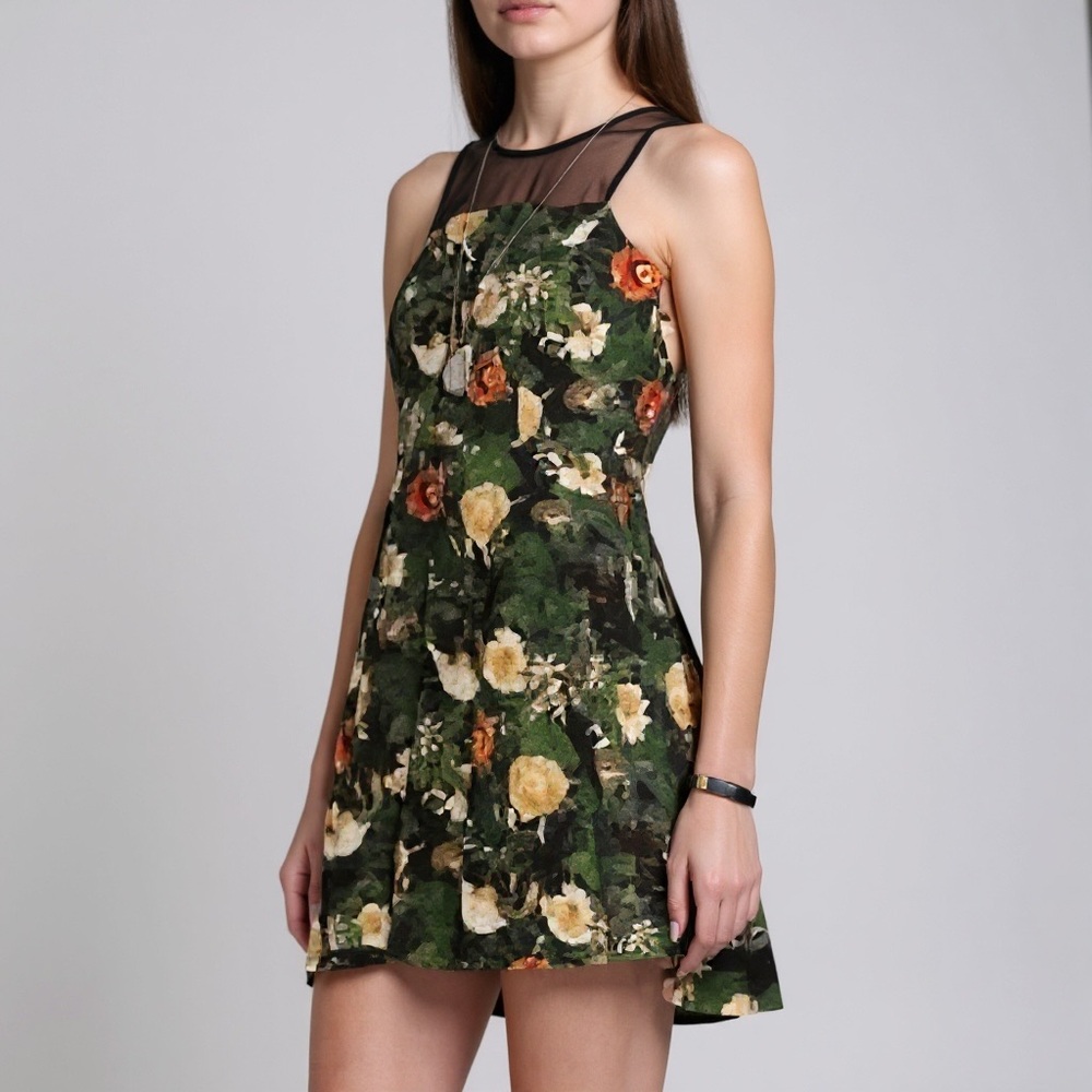 Jack Floral Mesh Panel Dress - Green and Orange - Picture 2 of 16